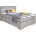 Boxspringbett ALINA "Nikki", grau (mittelgrau xbo 19), B:153cm L:214cm, Struktur fein XBO (100% Polyester), Komplettbetten, Boxspringbett, inklusive Matratze und Topper, Füße Buche natur