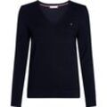 V-Ausschnitt-Pullover TOMMY HILFIGER "CO JERSEY STITCH V-NK SWEATER" Gr. S (36), blau (desert_sky) Damen Pullover