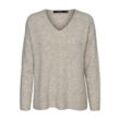 VERO MODA V-Pullover 'VMCREWLEFILE LS V-NECK BLOUSE NOOS' Birch W. SILVER SCONCE/NOMAD MELANGE, Unifarben, Beige - Gr. M