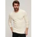 Strickpullover SUPERDRY "TEXTURED CREW KNIT JUMPER", Herren, Gr. XL, beige (ecru heather), Strick, Obermaterial: 100% Baumwolle, unifarben, casual, slim fit, Rundhals, Pullover, mit strukturiertem Waffelstrickmuster