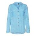 VERO MODA Hemdbluse 'VMBUMPY L/S SHIRT NEW WVN GA NOOS' Ibiza Blue Snow White, Gestreift, Blau - Gr. XS