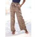 Palazzohose BUFFALO, Damen, Gr. 34, N-Gr, bunt (beige, jeansblau bedruckt), Web, Obermaterial: 100% Viskose, bedruckt, modisch, figurumspielend bodenlang, Hosen, aus gewebter Viskose, Stoffhose mit Taschen und Gürtel, Sommerhose