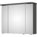 Spiegelschrank SAPHIR "Serie 4005 Badezimmer-Spiegelschrank inkl. LED-Kranzbeleuchtung", grau (lack steingrau hochglanz), B:90cm H:72,2cm T:17cm, Spanplatte, Schränke, Badschrank 90 cm breit, 3 Türen, 6 Glas-Einlegeböden, inkl. Türdämpfer