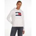 Kapuzensweatshirt TOMMY JEANS "TJW REG TOMMY FLAG HOODIE EXT", Damen, Gr. M (38), weiß (ancient weiß), Sweatware, Obermaterial: 100% Baumwolle, unifarben, casual, regular fit, Langarm Bündchen, Sweatshirts, mit Kapuze, Tommy Jeans Logo-Flag