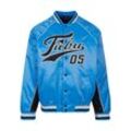 Bomberjacke FUBU "Fubu Herren FM241-012-1 Fubu Varsity Satin Raglan Bomber Jacket", Herren, Gr. L, blau (light blau, schwarz, creme), 100% Polyamid, mehrfarbig, casual, loose fit, amerikanischer Ausschnitt, Langarm, Jacken