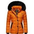 Steppjacke MARIKOO "Unique", Damen, Gr. S (36), orange (dunkelorange), Oberstoff: 100% Polyester, Futter: 100% Polyester, Wattierung: 100% Polyester, Ärmelfutter: 100% Polyester, Kunstpelz: 90% Polyacryl, 10% Polyester, casual, figurbetont normal, Jacken, modische Winterjacke mit Kunstpelz-Kapuze