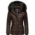 Steppjacke MARIKOO "Unique" Gr. M (38), braun (dunkelbraun) Damen Jacken modische Winterjacke mit Kunstpelz-Kapuze