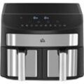 HOMCOM Heißluftfritteuse 8L Fritteuse mit Doppelkammer, Airfryer mit 10 Programmen, 2400 W Luftfritteuse mit Touchscreen, Rezeptur, ohne Öl, Schwarz