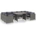 Vidaxl - 10-tlg. Garten-Lounge-Set mit Kissen Poly Rattan Grau