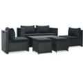 Minkurow - 6-tlg. Garten-Lounge-Set mit Auflagen Poly Rattan Schwarz vidaXL