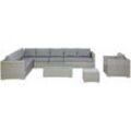 Gartenmöbel Set Hellgrau Rattan u. Aluminium Modular mit 2 Couchtischen Mehrere Kissen Grau 8-Sitzer Lounge Set Terrasse Outdoor Modern