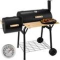 tectake® Holzkohlegrill, 3 in 1, zum Grillen, Räuchern, Garen, mit 2 Rädern, mit Thermometer, 115 x 67 x 115 cm