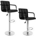 tectake® 2er Set Barhocker, gepolstert mit Rückenlehne und Armlehnen, Gestell aus verchromtem Stahl, Sitzhöhe 62,5 - 82,5 cm
