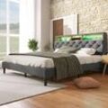 Okwish - Polsterbett Doppelbett Stauraum-Kopfteil Bett mit LED-Beleuchtung Bettgestell Lattenrost aus Holz,140200CM Grau(Ohne Matratze)