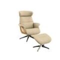 Relaxsessel FLEXLUX "Clement Relaxstuhl, Polstersessel, Liegesessel, TV-Sessel", beige (sandy beige), B:83cm H:112cm T:125cm, 100% Polyester, Sessel, Rücken- & Kopfteilverstellung, Drehbar, Armlehne Eiche, Fuß Alu