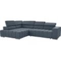 Ecksofa EXXPO - SOFA FASHION "Elias, aktuelle Kreuzsteppung im Sitz, bequem, L-Form", blau (night sky), B:307cm H:94cm T:201cm, Struktur ( 100% Polyester), Sofas, mit Kopf- bzw. Rückenverstellung, wahlweise mit Bettfunktion