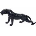 Neuwertig] Deko Figur Panther 59cm, Polyresin Skulptur Leopard, In-/Outdoor schwarz hochglanz mit Halsband