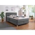 Boxspringbett HOME AFFAIRE "Fargo", grau (anthrazit), B:153cm L:207cm, Struktur fein (100% Polyester), Samtstoff (100% Polyester), Komplettbetten, inkl. Topper, in 3 Matratzenarten, in Samt- oder Strukturstoff