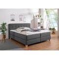 Boxspringbett HOME AFFAIRE "Fargo", grau (anthrazit), B:193cm L:207cm, Struktur fein (100% Polyester), Samtstoff (100% Polyester), Komplettbetten, inkl. Topper, in 3 Matratzenarten, in Samt- oder Strukturstoff