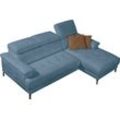 Ecksofa EGOITALIANO "Soul, Design und Sitzkomfort auf hohem Niveau, tolle Details, L-Form" Sofas Gr. B/H/T: 250 cm x 99 cm x 166 cm, Luxus-Microfaser Lederoptik, Recamiere rechts, mit Kopfteilverstellung, blau (hellblau) mit Recamiere, inkl. Kopfteilverstellung