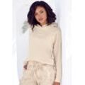 Hoodie LASCANA, Damen, Gr. 32/34, beige, angeraute Sweatware, Obermaterial: 50% Baumwolle, 50% Polyester, unifarben, casual, bequem, Langarm angesetztes Bündchen, Sweatshirts, mit dezentem Frontdruck, Loungeanzug