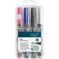 Pica - Classic Permanent Marker 4er Set, 520/04, Rundspitze, schwarz/rot/blau/weiß