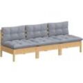 3-Sitzer-Gartensofa mit Grauen Kissen Massivholz Kiefer vidaXL513160