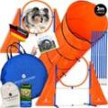 PfotenWunder® PfotenWunder XXL-Profi-Agility Set Hunde Groß + 3 M-Tunnel + 21 Min. HUNDESCHULE - 6 Slalomstangen, für kleine & große Hunde-Training Sport Cavaletti Parcour Steckhürdenset Zubehör Hürden