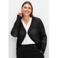 Kurze Ajour-Strickjacke mit Knopfverschluss, schwarz, Gr.40/42