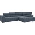 Ecksofa EXXPO - SOFA FASHION "Elias, aktuelle Kreuzsteppung im Sitz, bequem, L-Form", blau (night sky), B:307cm H:94cm T:201cm, Struktur ( 100% Polyester), Sofas, mit Kopf- bzw. Rückenverstellung, wahlweise mit Bettfunktion