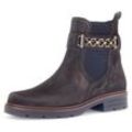 Chelseaboots GABOR Gr. 35, braun (dunkelbraun) Damen Schuhe Blockabsatz, Herbstmode, Stiefelette mit Zierkette am Schaft