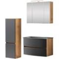 Badezimmer-Set WELLTIME "Kaunas", grau (matt grau, wotaneiche), B:120cm H:200cm T:49cm, Kastenmöbel-Sets, bestehend aus Waschtisch-Set mit Midischrank, Breite 120 cm