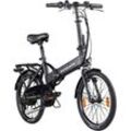 E-Bike ZÜNDAPP "Z101" E-Bikes Gr. 37 cm, 20 Zoll (50,80 cm), schwarz (mattschwarz) Pedelec, Elektrofahrrad für Damen u. Herren, Faltrad