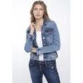 Jeansjacke GANG "94MIRA" Gr. L (40), blau (schwarz stone), Damen, Denim/Jeans, Obermaterial: 99% Baumwolle, 1% Elasthan, unifarben, used, Jacken, mit den typischen Trucker Details