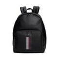 Rucksack TOMMY HILFIGER "Men TH FOUNDATION PQUE BACKPACK Backpack", Gr. B/H/T: 28cm x 45cm x 16cm, schwarz, Lederimitat, modisch, Rucksäcke, Herren Rucksack