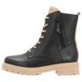 Winterboots REMONTE Gr. 38, schwarz (schwarz-beige) Damen Schuhe Blockabsatz, Winterstiefelette, Schnürboots mit Zierreißverschluss