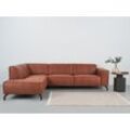 Ecksofa PLACES OF STYLE "Lorcan", braun (cognac), B:275cm H:77cm T:210cm, 65% Polyester, 35% Lederfasern, Sofas, mit schwarzen Metallfüßen, Lederoptik und in weichem Strukturstoff