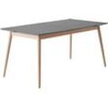 Esstisch HAMMEL FURNITURE "Meza Designtisch mit Auszugsfunktion und 2 Einlegeplatten" Tische Gr. B/H/T: 165cm x 73,5cm x 90cm, Einlegeplatten, Gestell aus Massivholz, schwarz (schwarz, naturfarben) bootsförmige Tischplatte MDF, Eiche Massivholzgestell