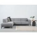 Ecksofa PLACES OF STYLE "Lorcan", grau (hellgrau), B:275cm H:77cm T:210cm, Struktur weich: (85% Polyester, 15% Nylon), Sofas, mit schwarzen Metallfüßen, Lederoptik und in weichem Strukturstoff