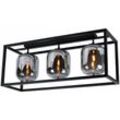 Deckenlampe Glasleuchte 3 flammig Glasschirm rauchfarben Deckenleuchte rund schwarz Wohnzimmerlampe, Metall Glas, schwarz, 3x E14, LxH 77x32,5 cm