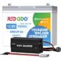 12V 100Ah Lithium Batterie LiFePO4 Akku mit Bluetooth und Low Temp Cut-Off+14,6V 20A Ladegerät für 12V Lithium Batterie LiFePO4 - Redodo