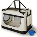 Hundetransportbox Lassie l (beige) faltbar - 50 x 70 x 52 cm - Reisebox mit Decke, Tasche & Griffen – Stoff Transportbox für Hunde - Juskys