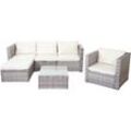 HHG - neuwertig] Poly-Rattan-Garnitur Busto, Gartengarnitur Sitzgruppe Sofa Lounge-Set grau, Kissen creme