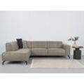 Ecksofa PLACES OF STYLE "Lorcan", grau (stone), B:275cm H:77cm T:210cm, 65% Polyester, 35% Lederfasern, Sofas, mit schwarzen Metallfüßen, Lederoptik und in weichem Strukturstoff