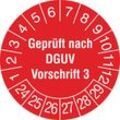 SafetyMarking 31.C2105.24-29 Prüfplakette Geprüft nach DGUV Vorschrift 3 2024-2029 Rot/Weiß Folie selbstklebend (Ø) 3 cm 3 cm 500 St.