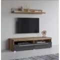 Lowboard INOSIGN "Roger,Breite 140 cm, stilvolle TV-Kommode, inclusive Wandboard" Sideboards braun (satin nussbaumfarben, schwarzwood) TV-Schrank mit viel Stauraum, TV-Board, 2 Klappen