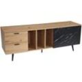 Lowboard Eiche-Dekor mit Marmor-Look in Schwarz 150x55x40 cm TV-Kommode, Design TV-Schrank Hoch Modern, Fernsehtisch Fernsehschrank mit Tür &