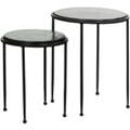 Beistelltisch 2er Set Grün Schwarz Design Satztisch Glas Metall Rund, Wohnzimmertisch Modern, Ausgefallener Couchtisch, Sofatisch 2-teilig abnehmbare