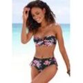 Bügel-Bandeau-Bikini-Top LASCANA "Santini" Gr. 34, Cup D, schwarz (schwarz, bedruckt) Damen Bikini-Oberteile im floralen Design