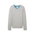 TOM TAILOR Herren Strickpullover mit V-Ausschnitt, grau, Uni, Gr. XXL